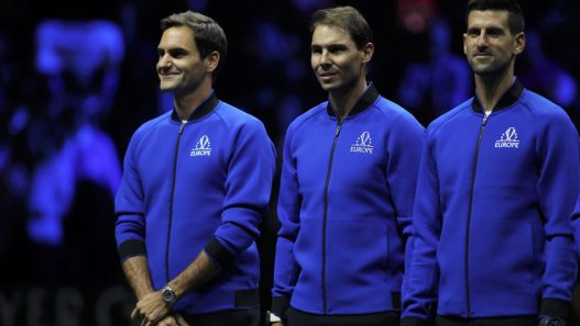 Roger Federer, Rafael Nadal et Novak Djokovic à la Laver Cup 2022 (UK Sports Pics Ltd/Alamy Live News)