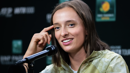 Iga Świątek à la conférence de presse d’avant-tournoi de l’édition 2025 d’Indian Wells. (Getty Images)