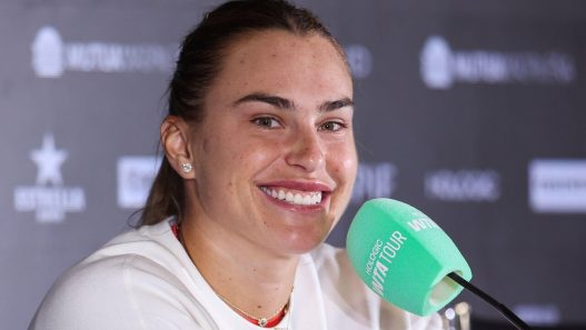 Aryna Sabalenka lors de sa conférence de presse au Mutua Madrid Open 2025. (Europa Press via AP)