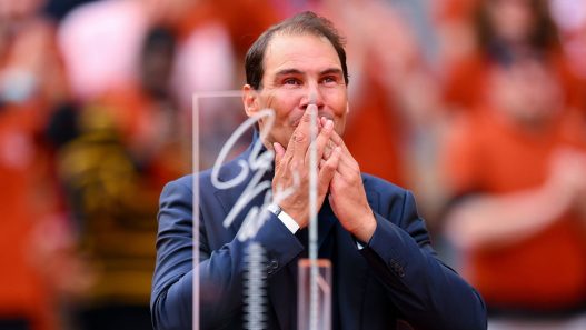 Rafael Nadal ému lors de sa cérémonie à Roland-Garros (Franco Arland/Getty Images)
