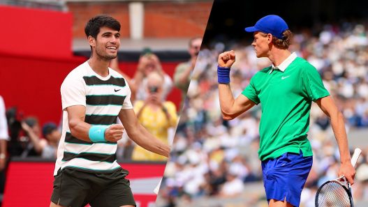 Carlos Alcaraz et Jannik Sinner ne pourront se retrouver qu'en finale de Wimbledon. (Getty Images)