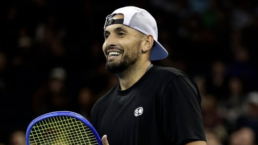 Nick Kyrgios lors d'une exhibition à New York en décembre 2025. (Adam Hunger/Getty Images)