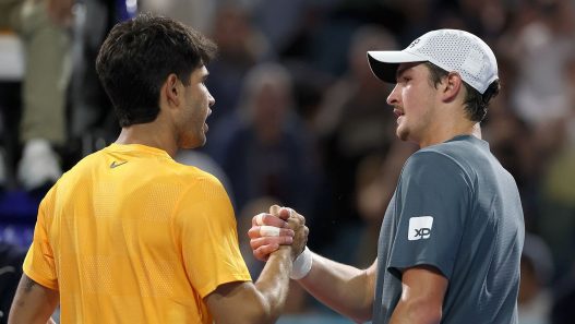 Joao Fonseca s'est incliné face à Carlos Alcaraz ce vendredi à Miami. (Getty Images)