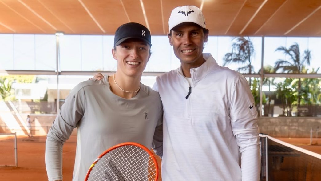 Iga Swiatek et Rafael Nadal à l'entrainement ce jeudi. (Getty Images)