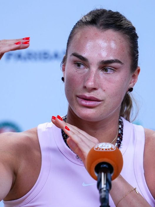 Aryna Sabalenka en conférence de presse à Roland-Garros (Franco Arland/Getty Images)