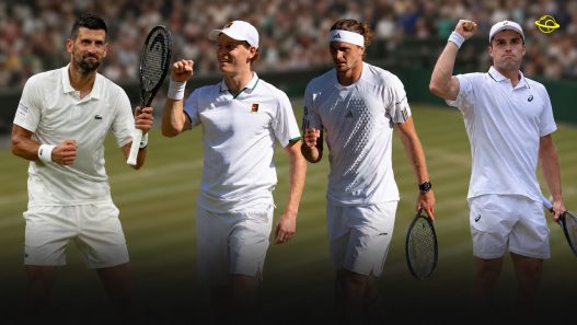 Novak Djokovic, Jannik Sinner, Alexander Zverev et Arthur Fery composent le dernier carré de Wimbledon 2026. (Getty Images)